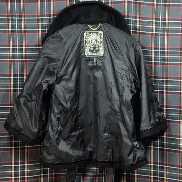 🖤 GUESS Black Wool Blend Leather Belt Snap Front Three-Quarter Bell Sleeves - Picture 4 of 12